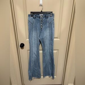 Cello Button-Up Flare Jeans in Blue